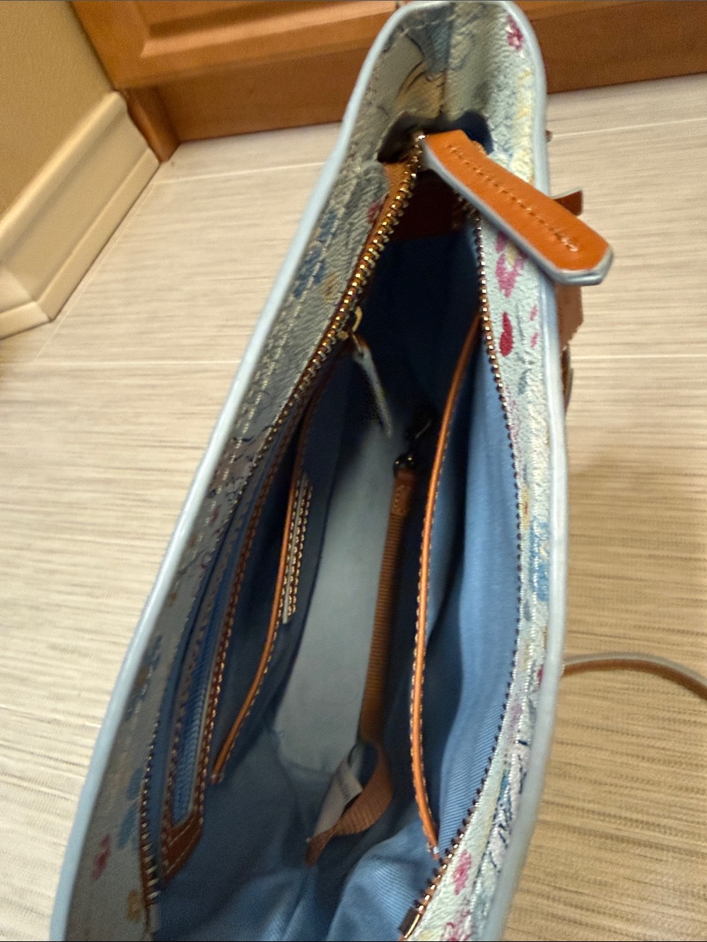 Dooney & Bourke Floral Crossbody in Light Blue and Tan - Picture 5 of 6